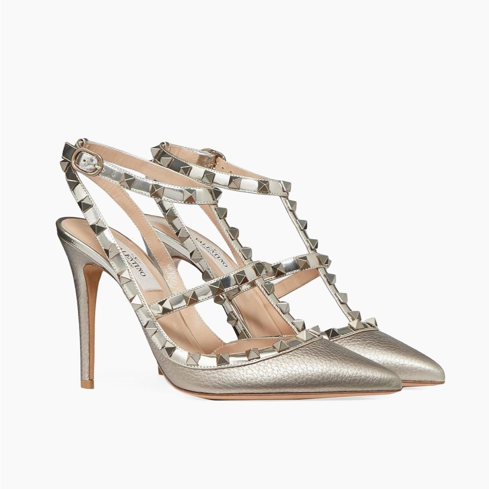 Valentino Metallic Silver Studded Heels